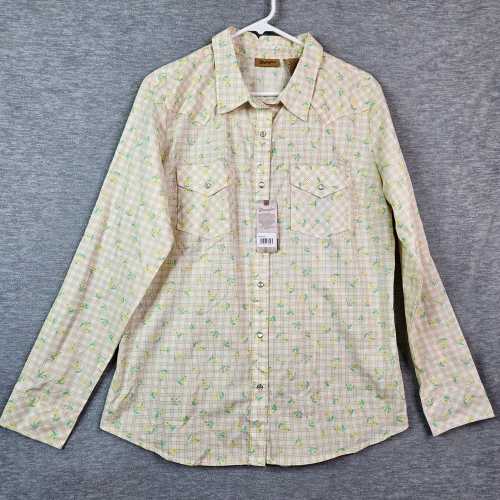 Wrangler Womens Yellow Floral Plaid Western Snap Shirt LW001RA Large NWT